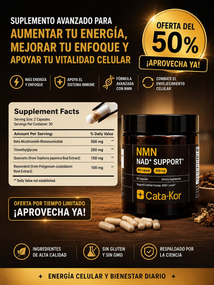 Suplemento NMN - Energía celular, vitalidad y apoyo al envejecimiento saludable.