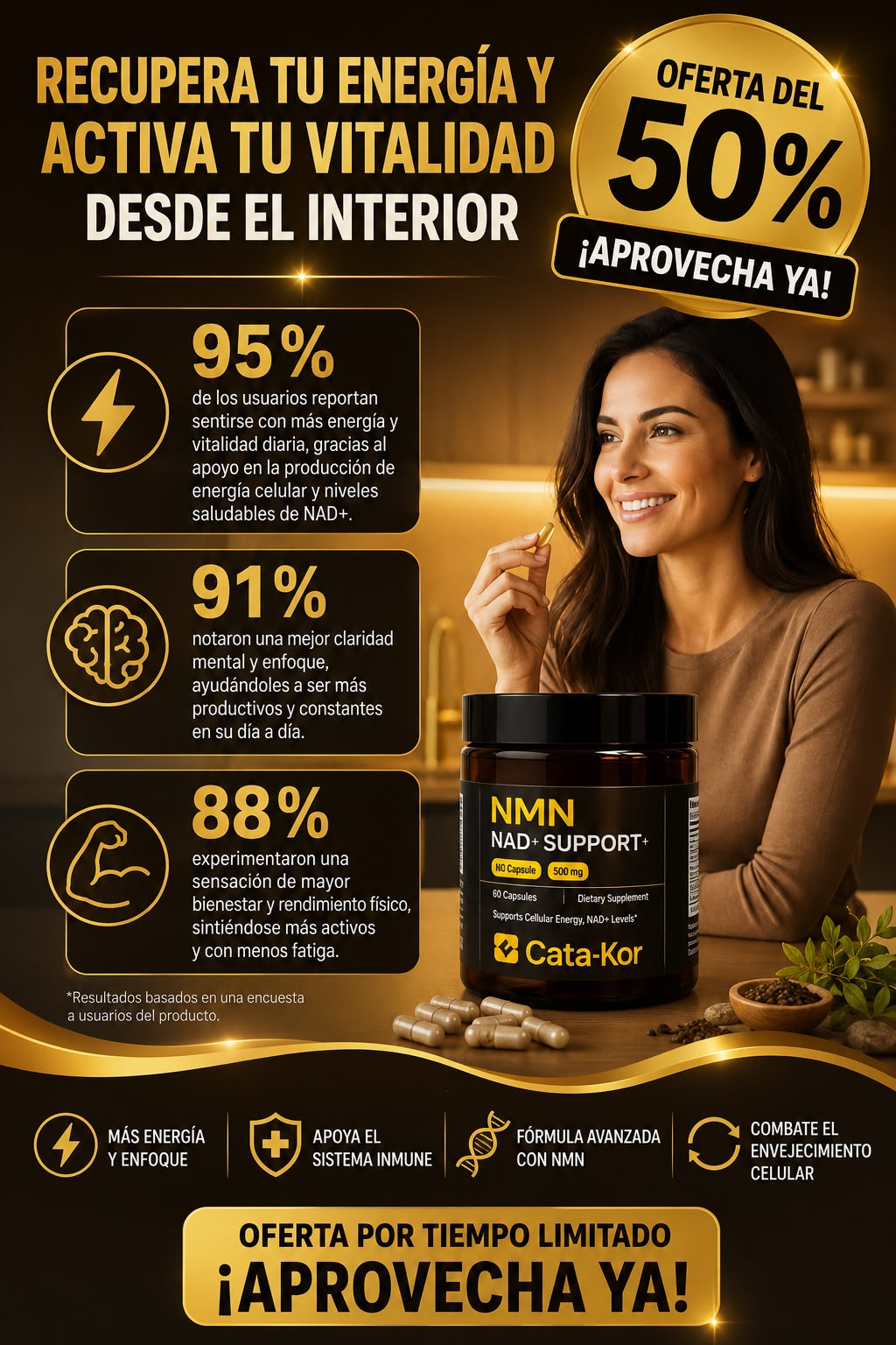 Suplemento NMN - Energía celular, vitalidad y apoyo al envejecimiento saludable.