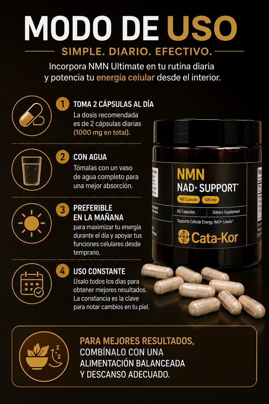 Suplemento NMN - Energía celular, vitalidad y apoyo al envejecimiento saludable.